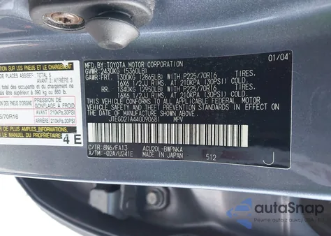 2004 Toyota Highlander из США, поврежденный, VIN JTEGD21A440090681